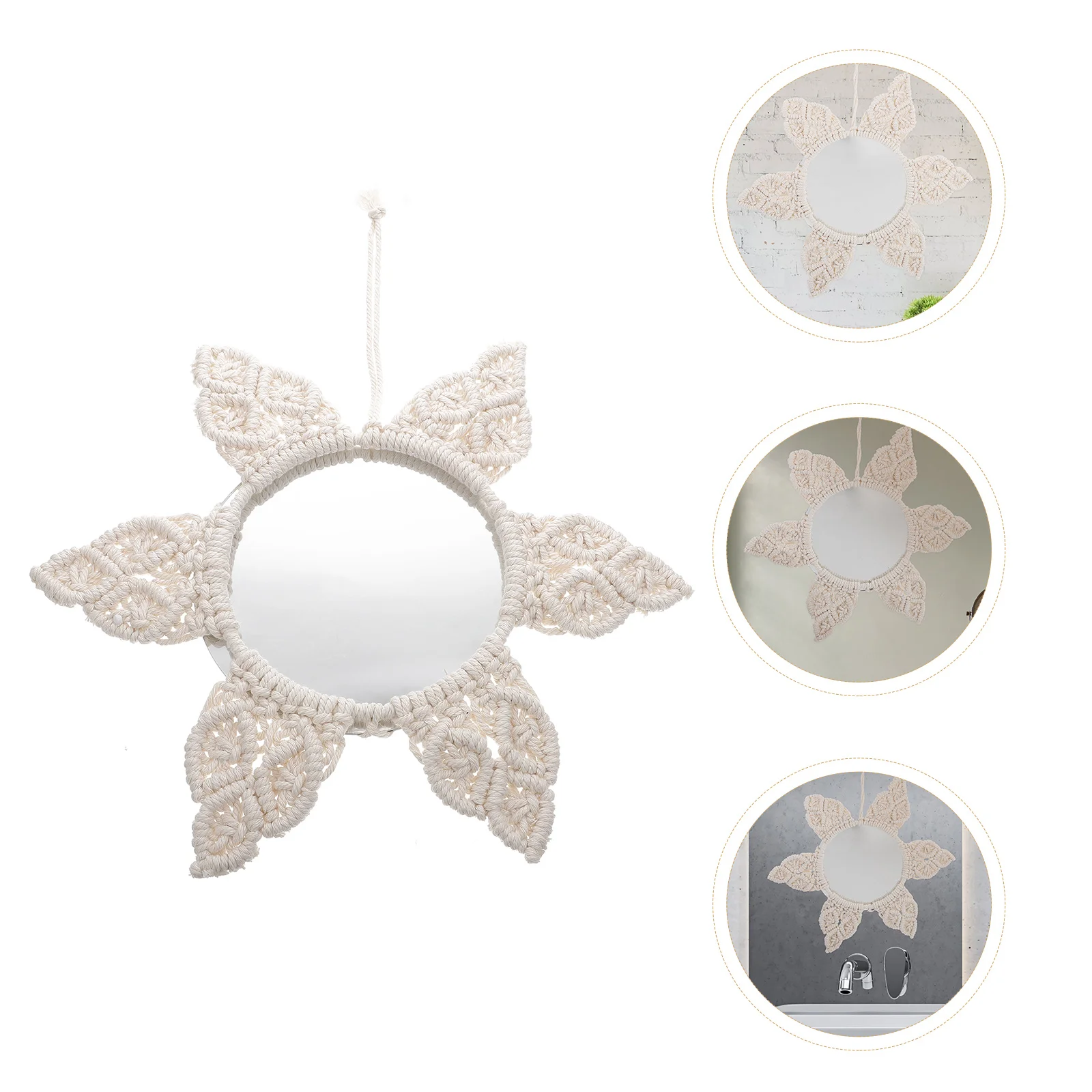 

Cotton Thread Knitting Mirror Hanging Decor Creative Wall Pendant Mirror Decor