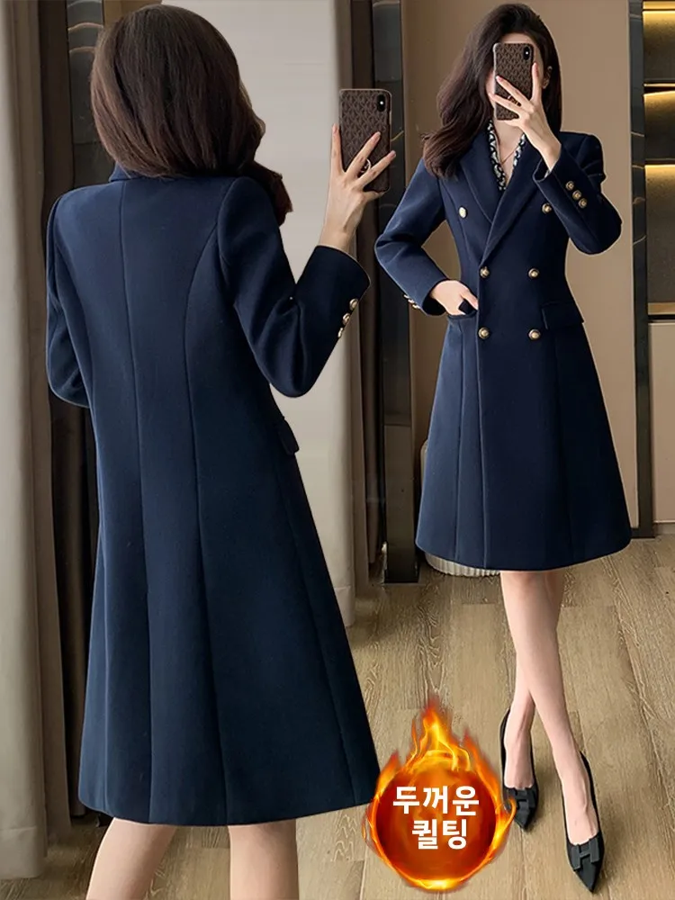 High-Grade Professional Woolen s Women Winter Quilted Thickened Jewelry Hotel Sales Front Desk Work Clothes Coat