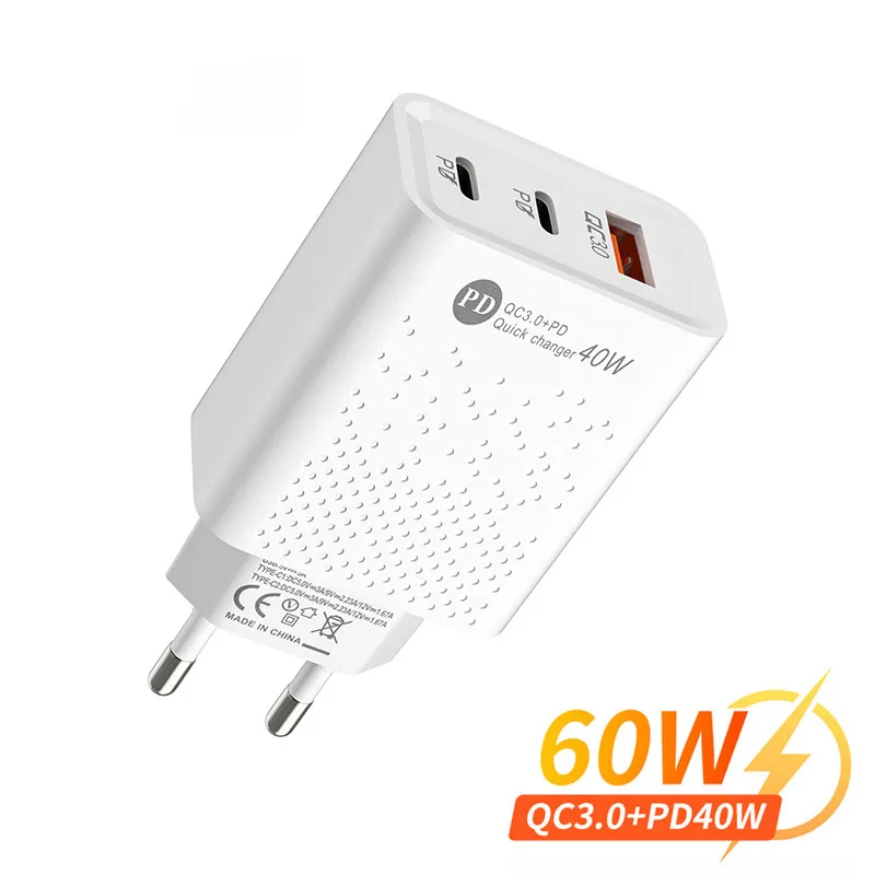 Quick Charge 3.0 60W USB Type C Charger 3 Port PD Phone Charger Adapter For IPhone Samsung Xiaomi Huawei EU/US Plug Wall Charger