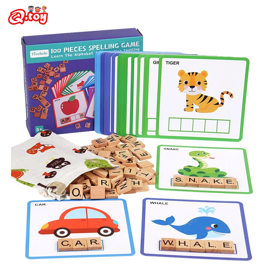 

Wooden Learning Education Toy Children English Spelling Game Block Puzzle Flash Cards Matching Montessori Early Learning Toy