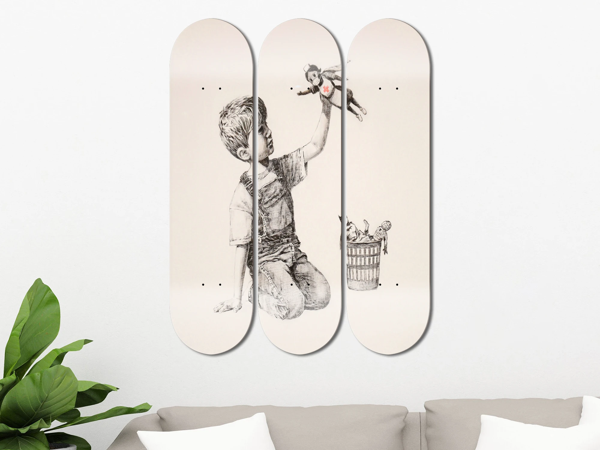 Фото Набор из 3 настенных панно Banksy Skateboard: Профессиональные настенные декоративные панели в стиле поп-арт для баров, клубов и игровых комнат №1