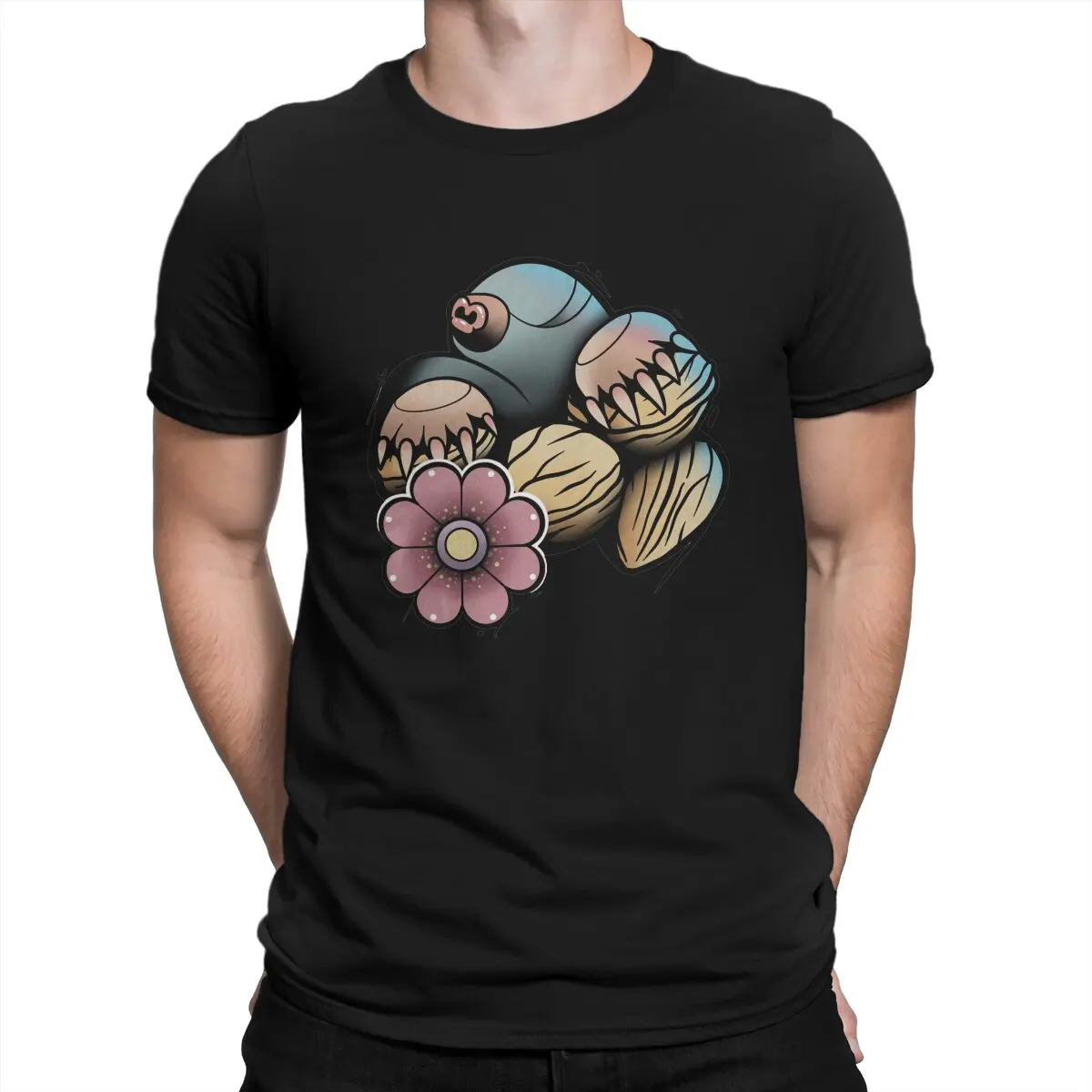 

Men T-Shirt Close The Eyes Funny 100% Cotton Tee Shirt Short Sleeve Mole T Shirt Round Neck Clothes New Arrival