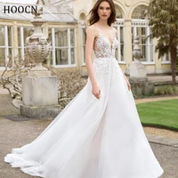 herburnl wedding dress for women 2022 v neck fashion romantic applique sleeveless spaghetti straps floor length vestido de novia
