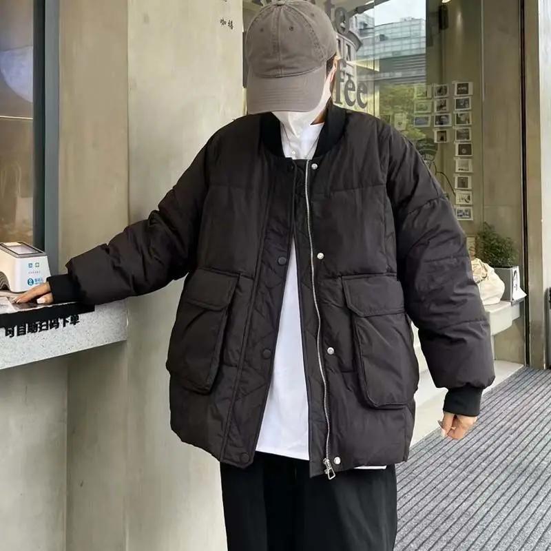 Polychrome 2023 New Big Pocket Short Down Jacket Coat, Women's White Duck Down Baseball Uniform Casual Coat