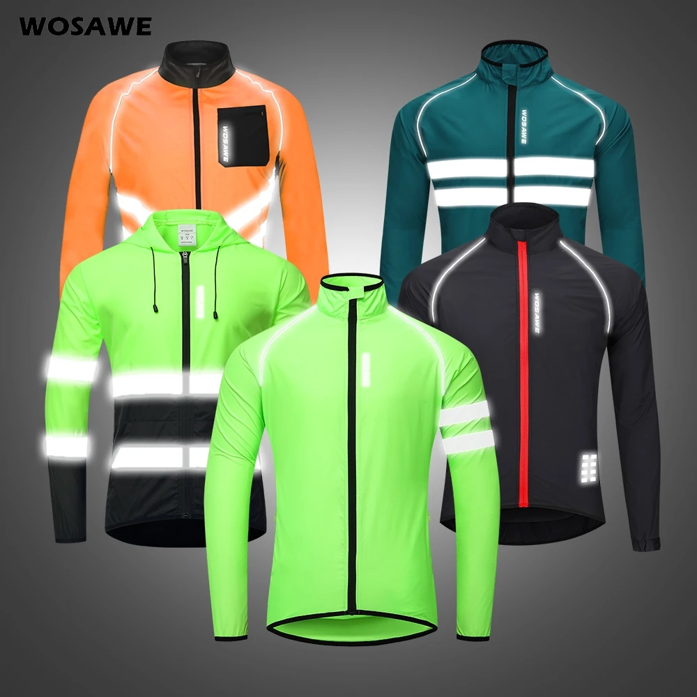

WOSAWE Men's Reflective Cycling Jacket Waterproof Windproof Mountain Bike Coat Running Riding Bicycle MTB Windbreaker Clothing