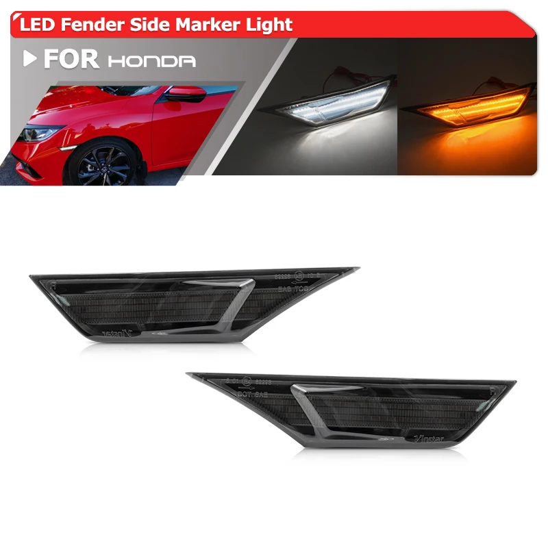 

Euro-Style Smoked Switchback Led Fender Side Marker Lights DRL Parking Position Lamp For Honda Civic 16-21 Sedan Coupe Hatchback