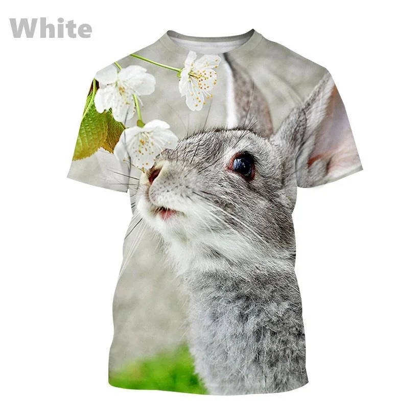

Футболка с милым кроликом для мужчин, уличная одежда, модные трендовые топы с 3D рисунком из мультфильма, мужская повседневная футболка с коротким рукавом, топы
