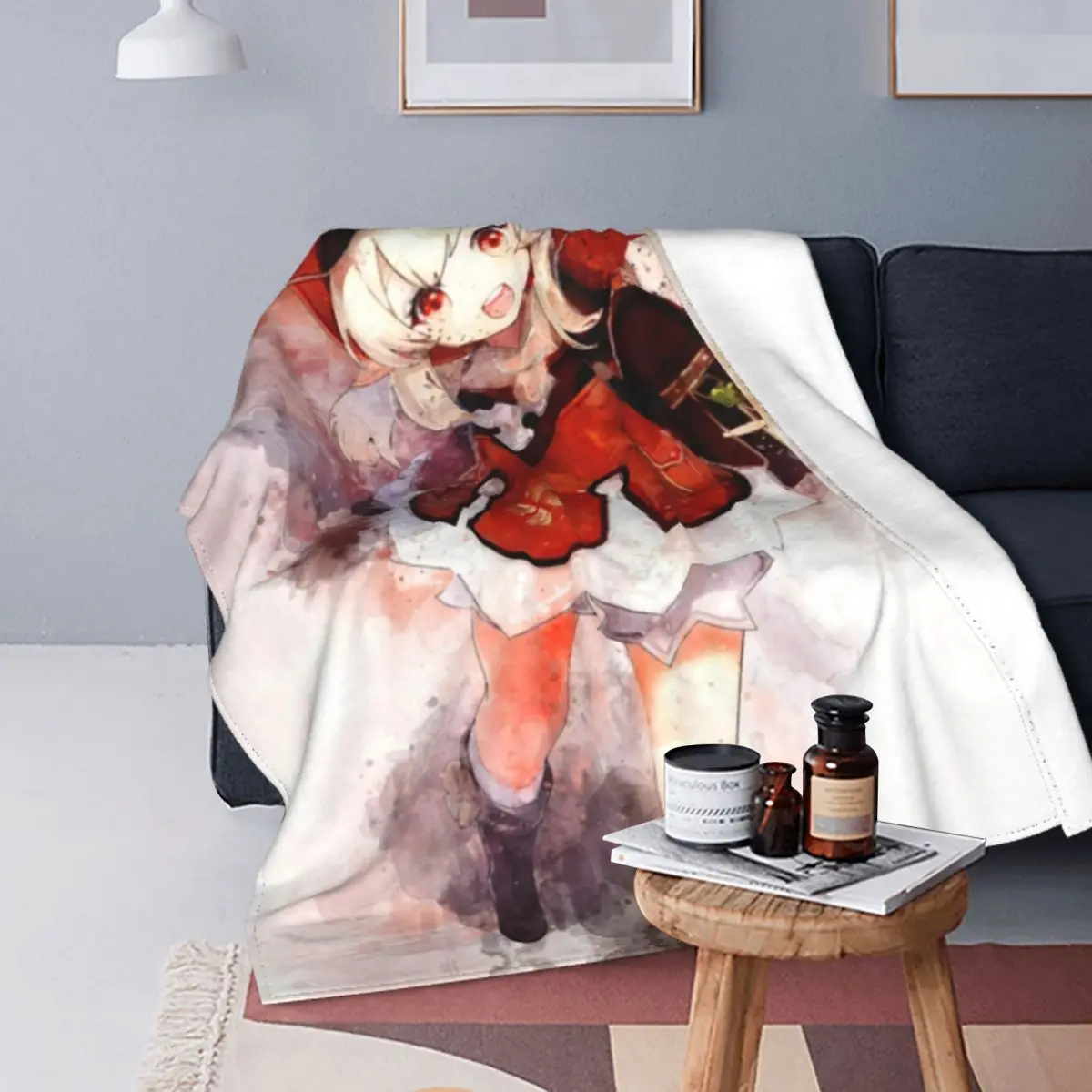 

Genshin Impact Anime Klee Flannel Blanket Cute Comic Retro Blanket for Home Hotel Sofa 200x150cm Bedspread