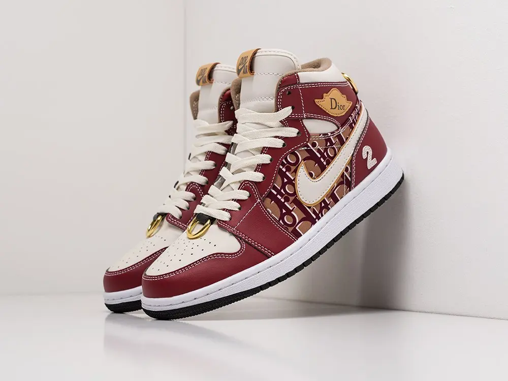 Кроссовки Dior x Nike Air Jordan 1 Красный Демисезон Женский|Женские кроссовки и кеды| |