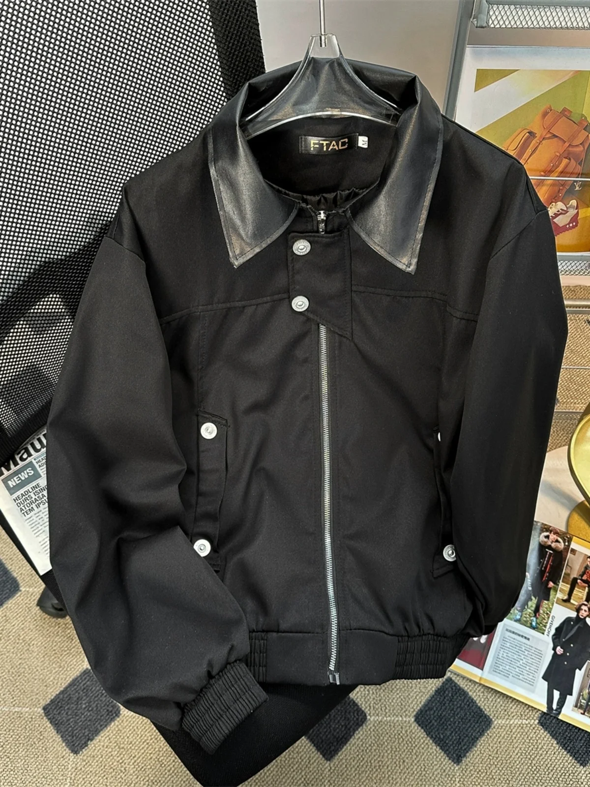 Куртка-бомбер Мужская/женская короткая с отложным воротником и длинным рукавом