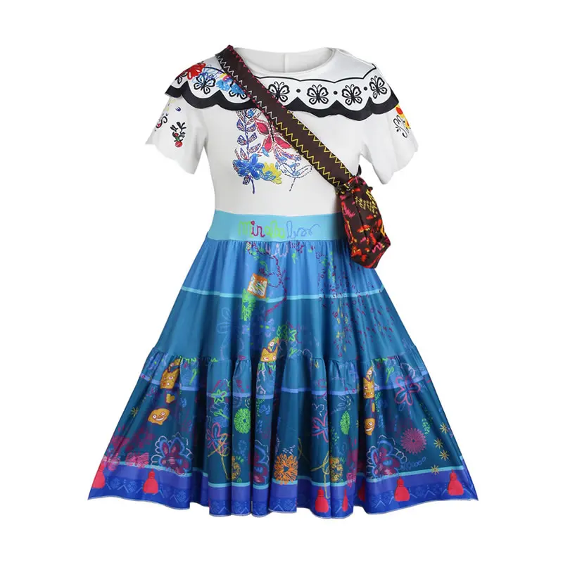 

2022 Summer Encanto Costume For Women Mirabel Dresses Fashion Aldult Print Floral Party Princess Frock Tunic