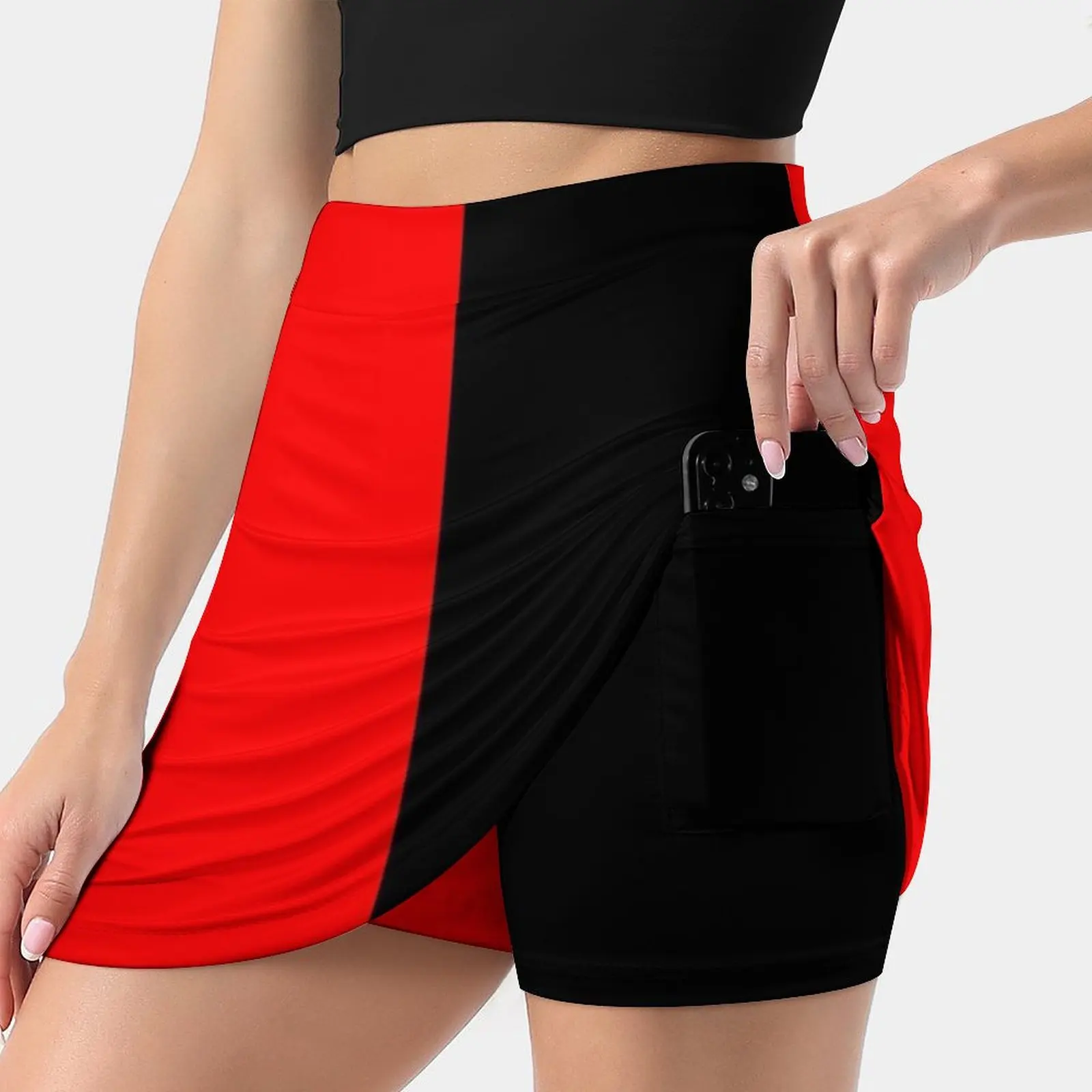 

Half Black Half Red Miniskirt Women's skirt With Pocket Vintage Skirt Printing A Line Skirts Summer Clothes Half Red Half Black
