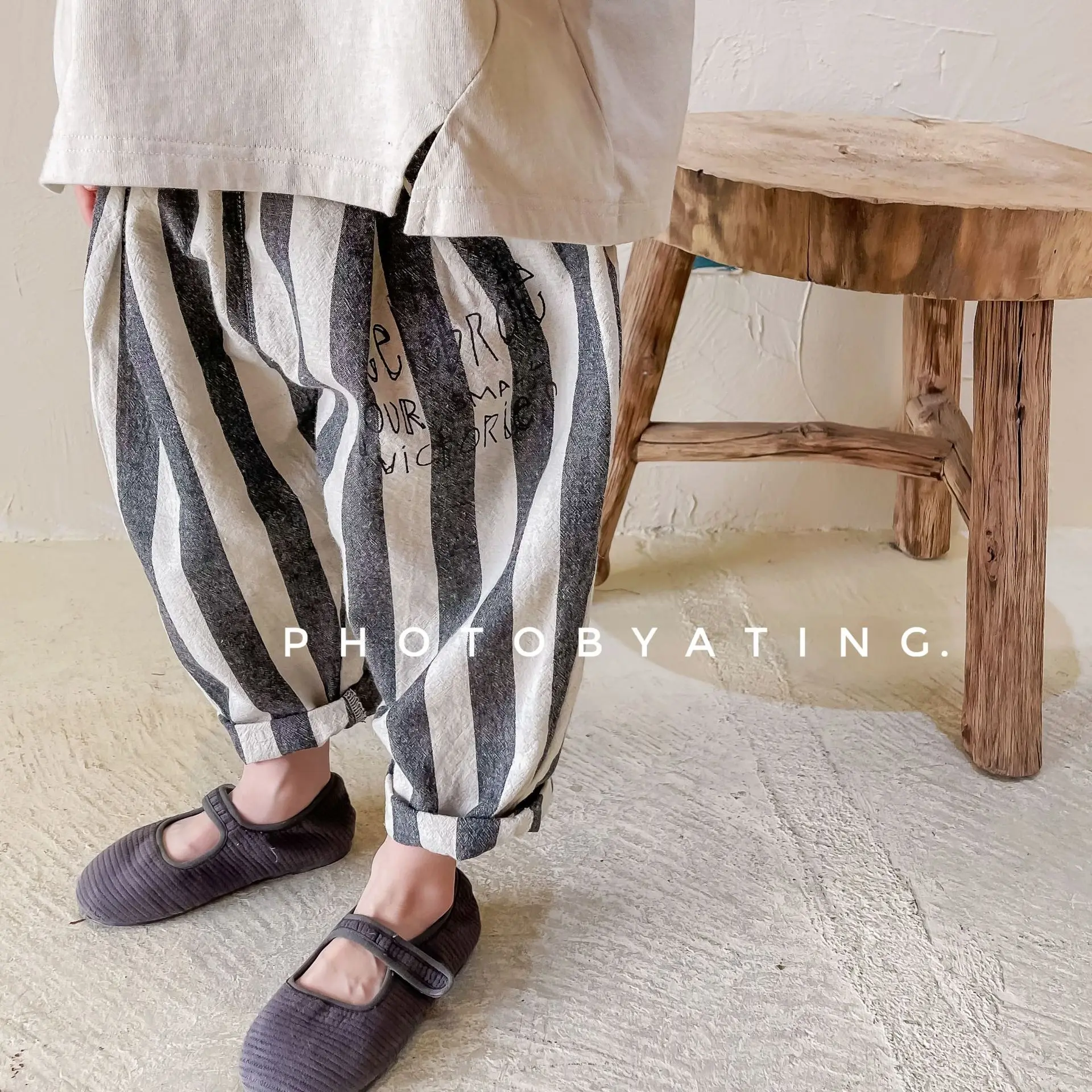 

2022 New Kids Boy Girl Fashion Stripes Loose Pants Korean Style Cute Children's Cute Cotton Trousers Spring Summer Baby Clothing
