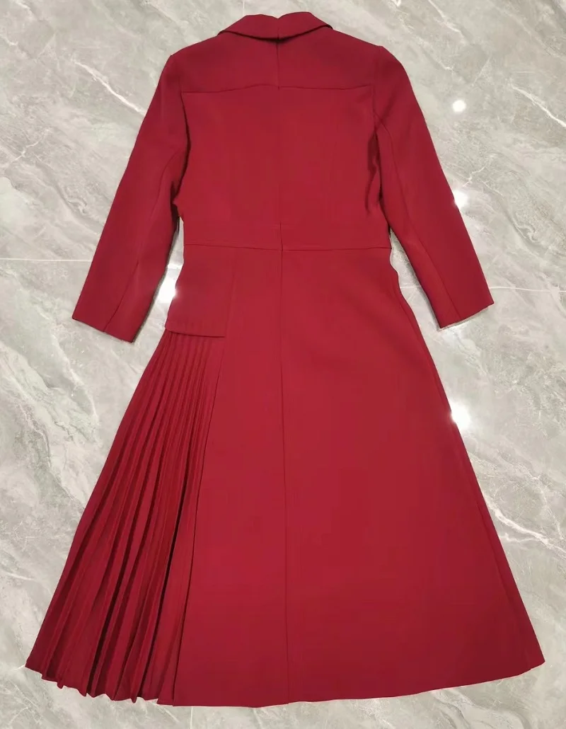 Женское платье с отложным воротником плиссированное в стиле пэчворк длинным