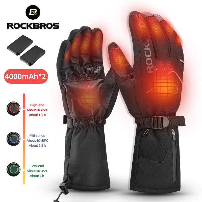 ROCKBROS Heated Gloves Winter Gloves Rechargeable Waterproof  Mittens USB Motorcycle Heated Gloves Touch Screen Battery Gloves