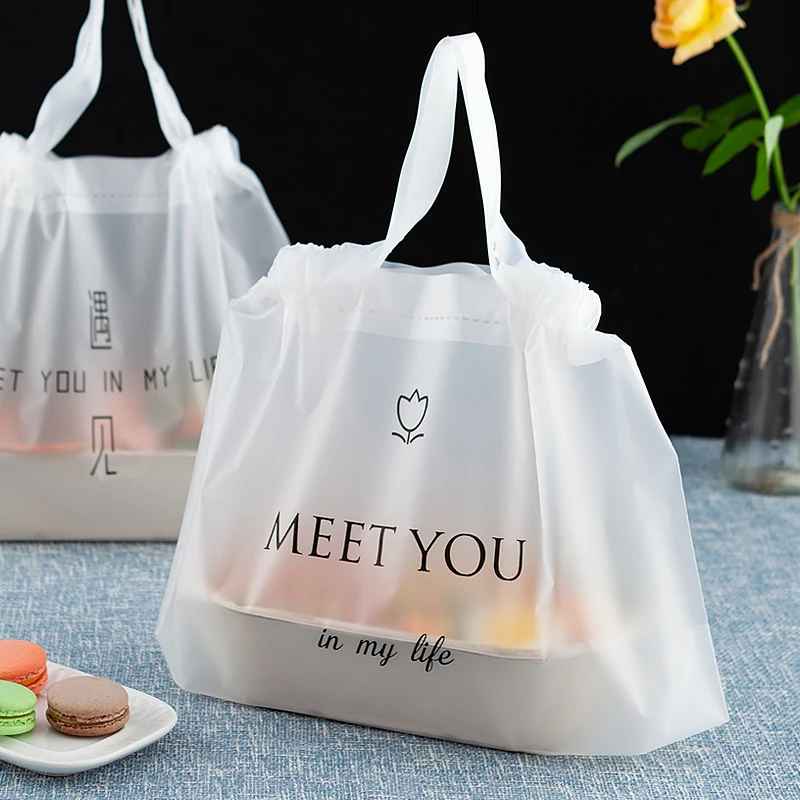 

10 PCS/lot Factory Die Cut Handle Recycle Personalized Design Matte Clear Plastic Shopping Bags with Handle Plastic Bag