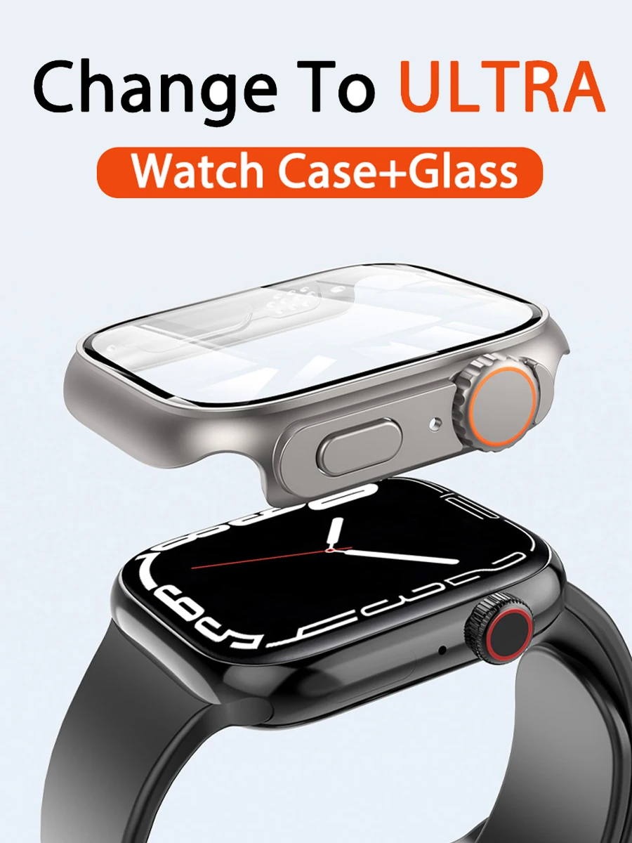 Стекло + Поликарбонат с твердым покрытием для Apple Watch 10 дюймов 44 мм 40 мм 45 мм 41 мм Обновление внешнего вида 49 мм превращение в ultra 2 iWatch серии 8 7 se 9