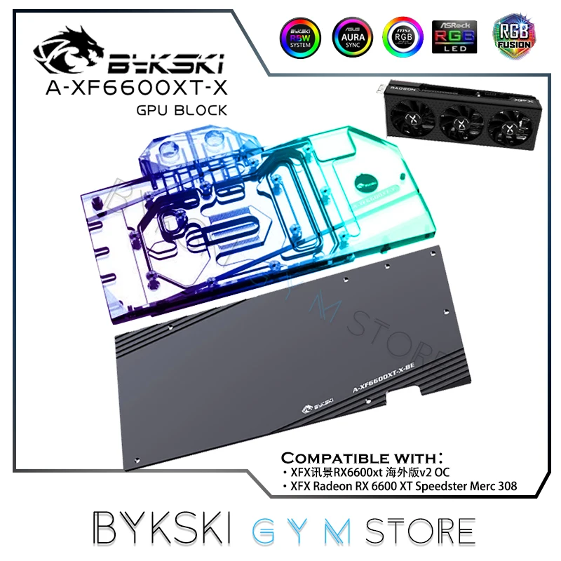 

Bykski GPU Water Block For XFX Radeon RX 6600XT Speedster Merc 308/ V2 OC ,VGA Copper Cooling Radiator, 5V/12V A-XF6600XT-X