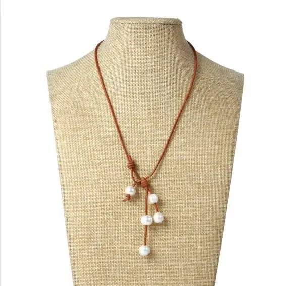 

Уникальный дизайн, свадебное ожерелье с красивым жемчугом, свадебные ювелирные изделия из белой жемчужной коричневой кожи, очаровательный ...