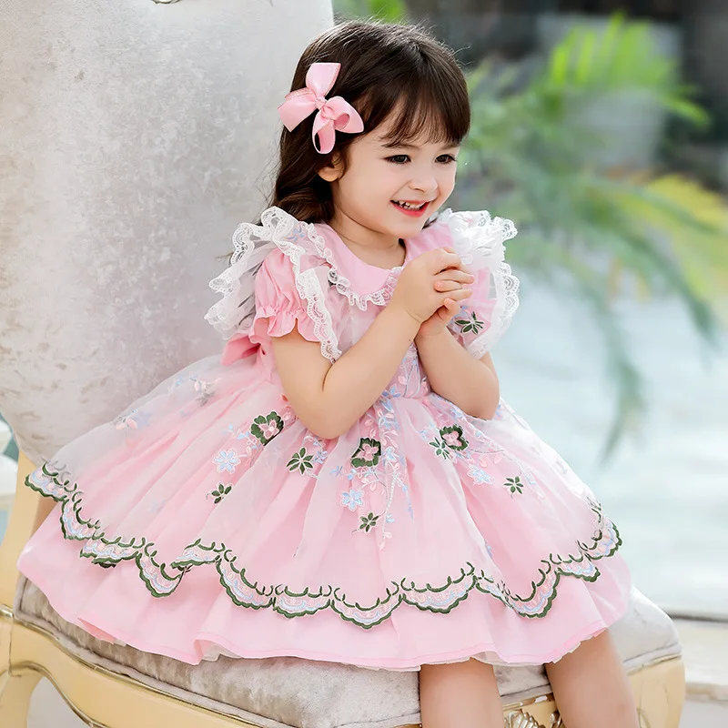 

Spanish Girl Fluffy Dresses Children Flower Embroidery Lolita Ball Gown Girls Spain Royal Dress yy050