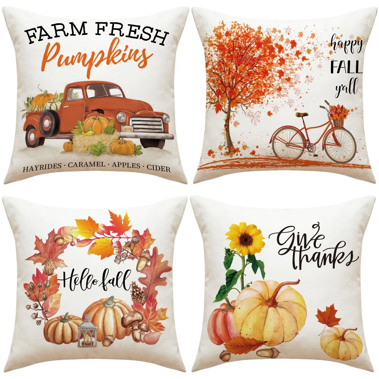 

Thanksgiving Decorative Linen Cushion Cover 45x45 Pumpkin Maple Leaves Art Pillowcase Autumn Collection Home Sofa Pillow Covers