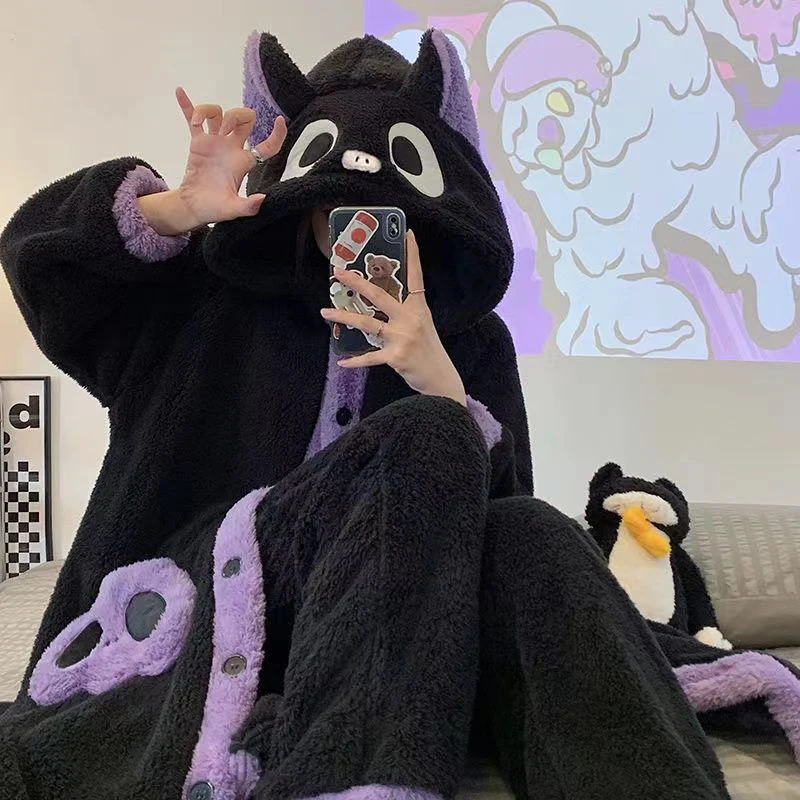Плюшевые пижамы с рисунком летучей мыши халаты фланелевая ночная рубашка в стиле