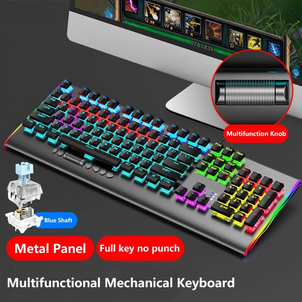 

Wired Mechanical Keyboard Crystal Shaft 104-key Ergonomics Gaming Backlit Keyboard Full Key No Punch for PC Laptop Gamers Office