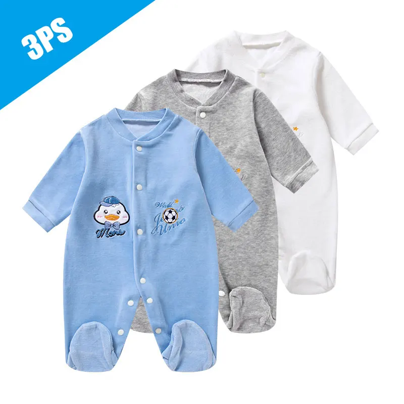 

New High Quality Lovable Newborn Baby Romper Three Pieces Cotton Velvet Baby Clothes Jumpsuit Baby's Footies Bodysuits 0-9M