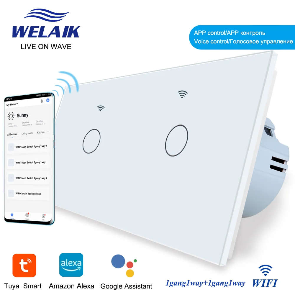 WELAIK ЕС 151*80 мм Alexa WIFI Tuya-Smart-Life-Google кристаллическая стеклянная панель 220V светильник 2gang1way настенный сенсорный выключатель