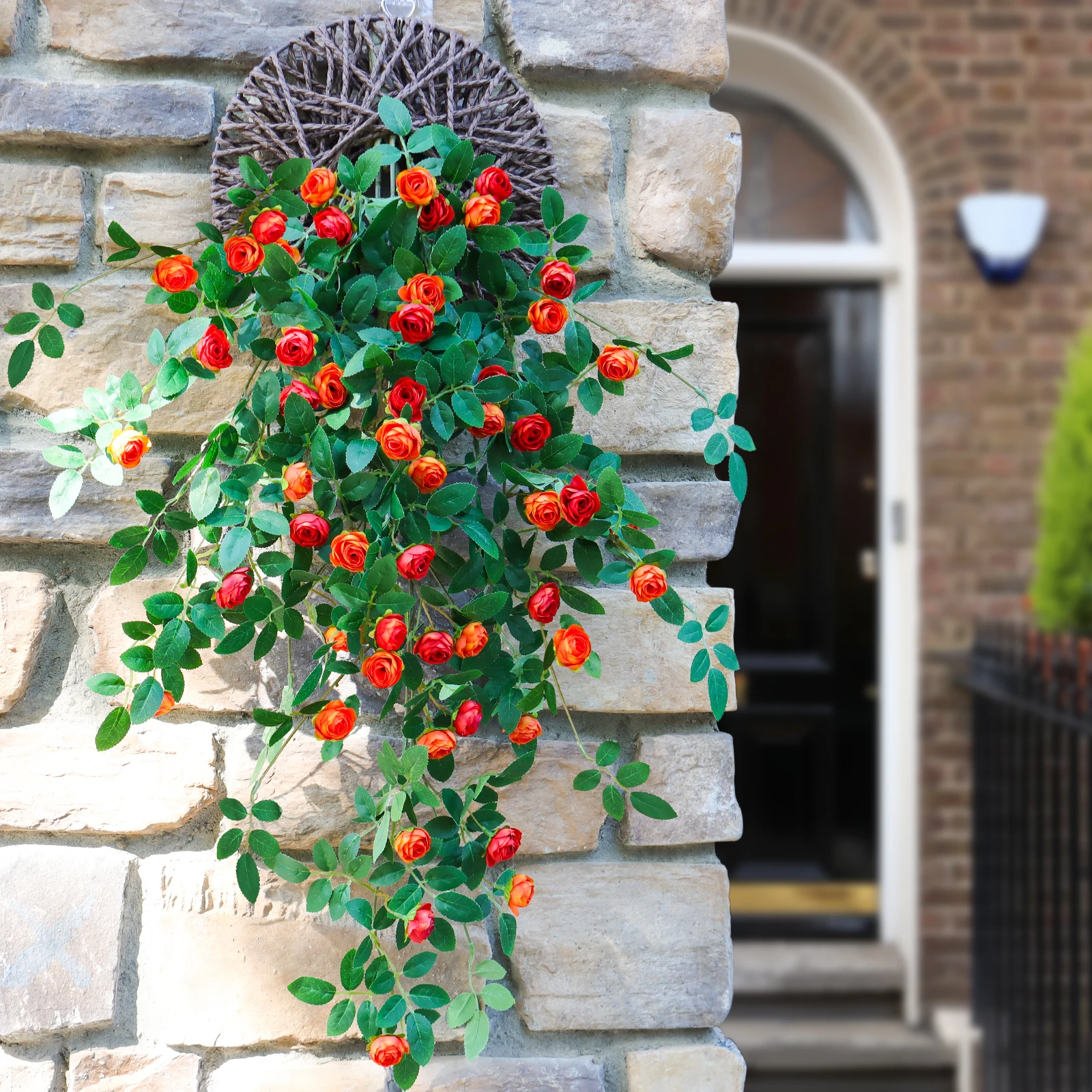 

Artificial Plants Green Ivy Leaves Pink Flowers Vine Fake Leaves Home Garden Decor Wedding Diy Hanging Silk Flower Wall