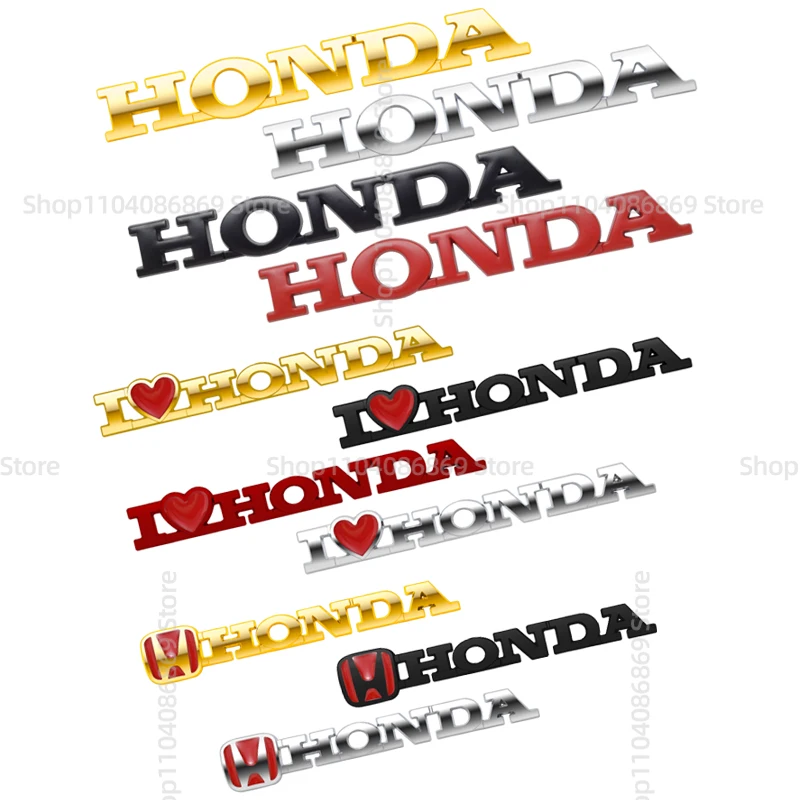 1PCS Metal I Love Honda Logo Emblem Car Rear Trunk Sticker Body Sign Badge For Civic TypeR Accord CRV CRZ City Pilot Vezel