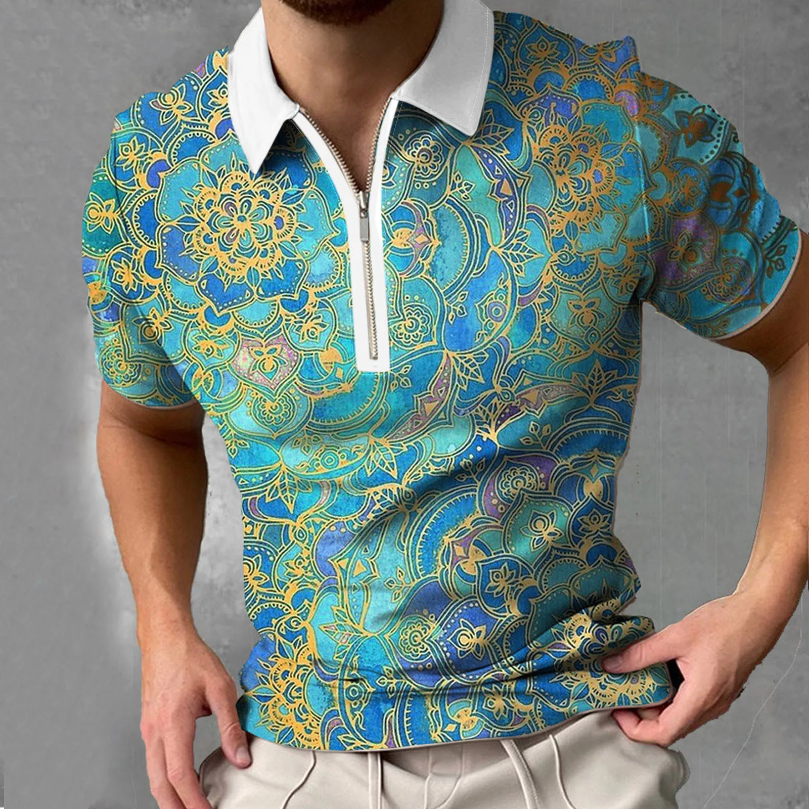 

Новинка летняя рубашка-поло мужские короткие Роскошные шорты с принтом в стиле барокко Мужская модная рубашка Деловая одежда мужская футбо...