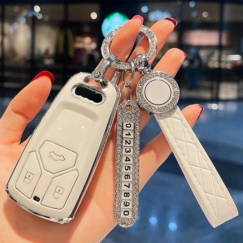 

Leather No.silver Car Key Case Cover for Audi A6 A1 A3 A7 A5 Sportback A6 C7 C5 A4 B9 R8 Tt Mk2 C6 A3 8p Q7 S7 Q8 A8L RS 3 S4 S6