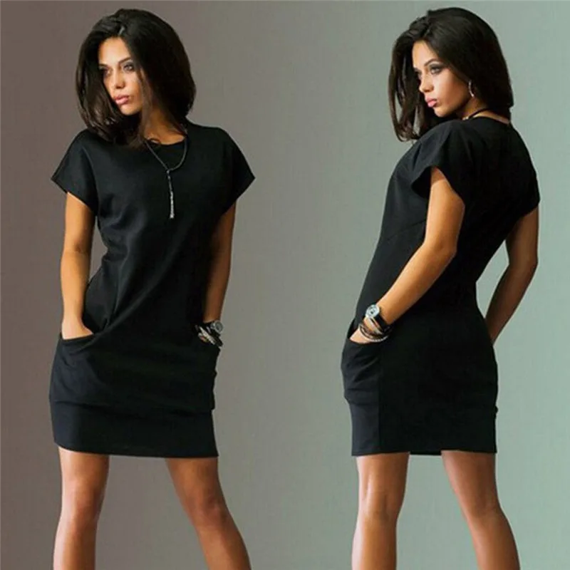 2022 Women's Summer Dress OL Office Wear O-Neck Short Sleeve vestido mujer Solid Stylish Irregular Casual Straight Mini Dress