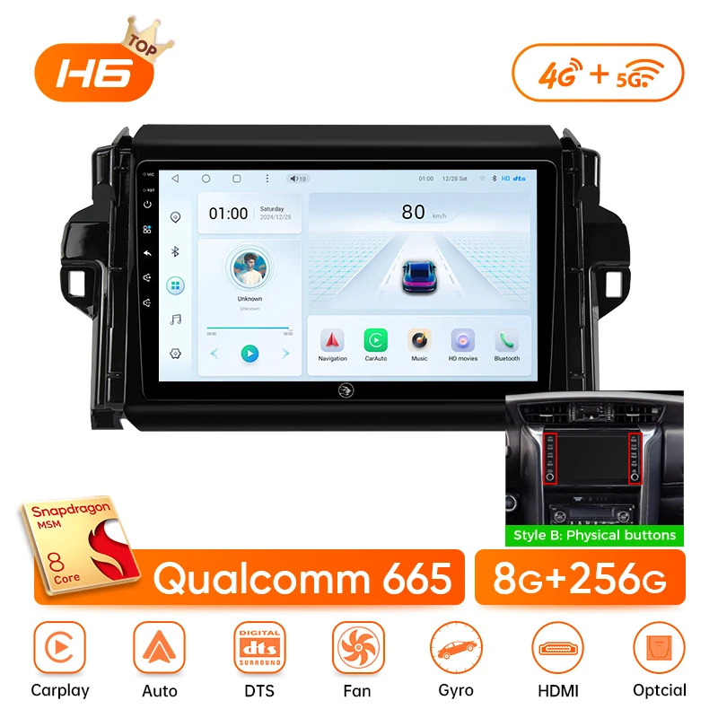 

Ainavi для Toyota Fortuner 2015-2022 автомобильный радиоприемник Carplay Android Auto сенсорный экран мультимедийный плеер навигация GPS авто радио