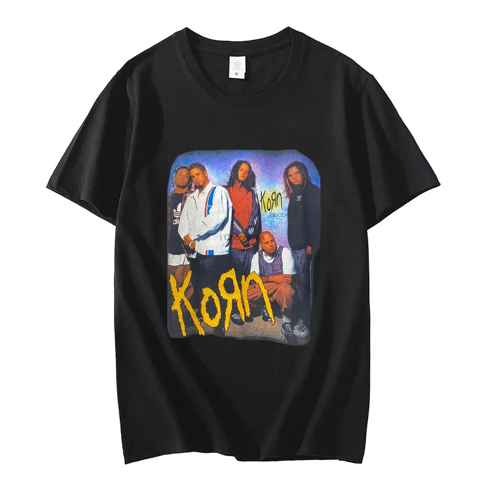

Футболка в стиле 90-х американской рок-группы Korn с деталями, модная футболка в стиле Харадзюку, мужские и женские повседневные свободные футб...