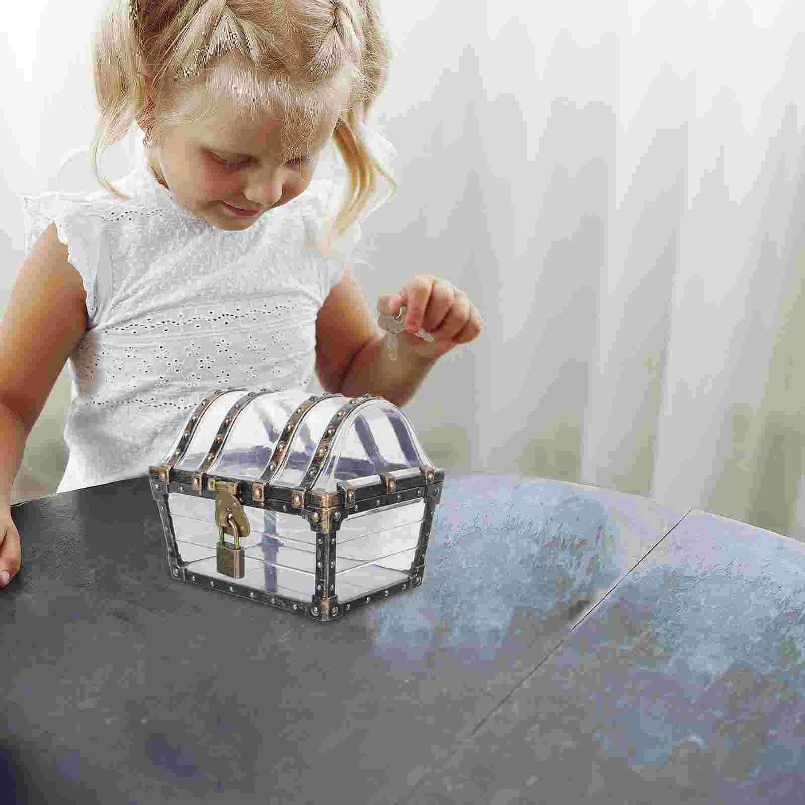 

Transparent Antique Pirate Treasure Box with Lock and Key for Kids' Pirate Party