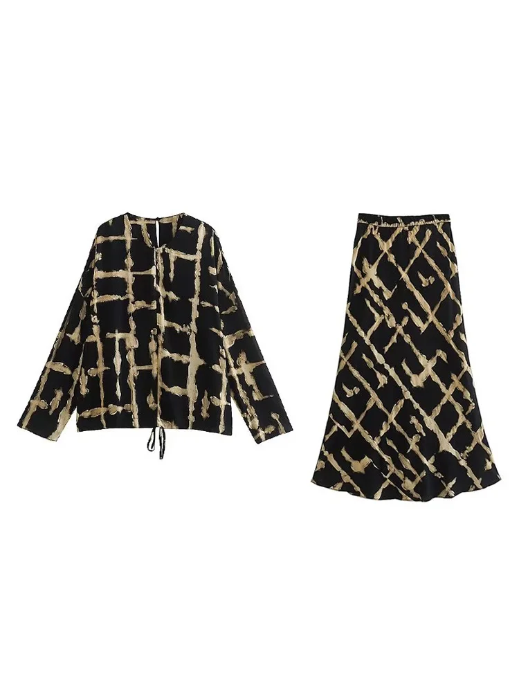

Kumsvag Women Summer Suits 2 pieces Sets 2023 Fashion Print Loose Blouses Tops and Skirts Female Elegant Street Suit Clothing