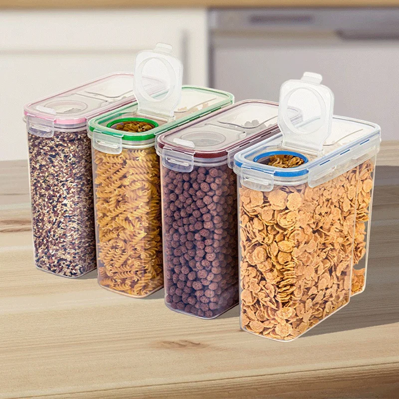 

L Plastic Dried Food Storage Containers Lids Box Jars Airtight Cereal Rice Storage Containers For Kitchen Pantry Storage