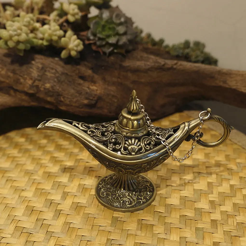 

1pc Traditional Hollow Out Fairy Tale Aladdin Magic Lamp Wishing Tea Pot Genie Lamp Vintage Retro Toy For Home Decor Ornaments