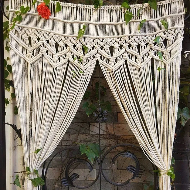 

Beige Curtains String Cotton Line Curtain Bohemian Wave Macrame Window Blind Valance Room Divider Door Home Decorations Cortinas