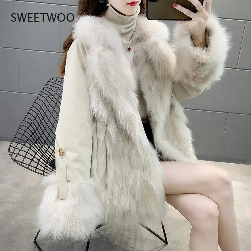 Faux Fox Fur Coat Oversized Female Jacket Warm Double-Sided Coats Women 2021 New Fur Parka Inner Jacket Long