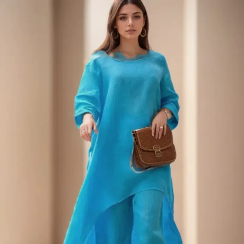 Женский Повседневный Комплект Из Двух Предметов Хлопка И Льна