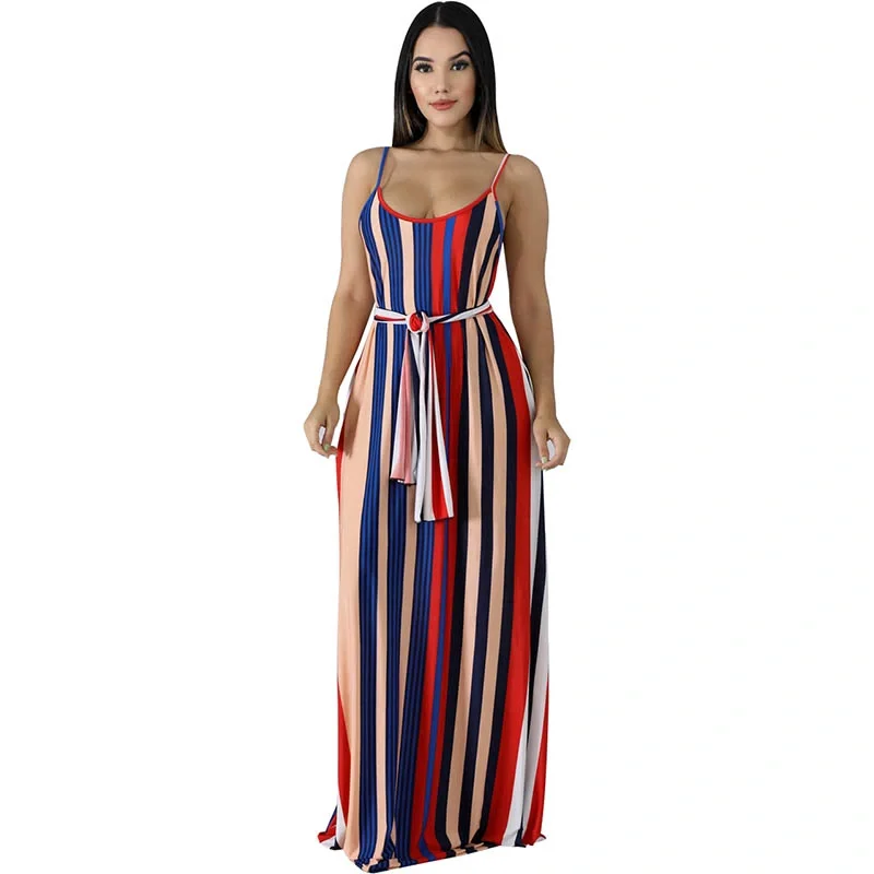 

2022 New Hot Sale Women Casual Striped Straps Maxi Dress