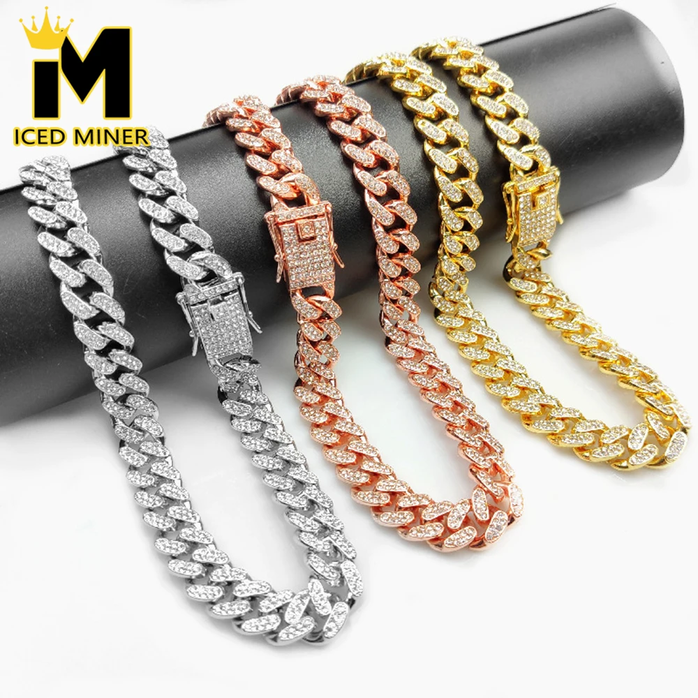 

IM Iced Out Cuban Link Chain Necklace for Women Men Bling Rhinestone Alloy Hip Hop Jewelry Factory Wholesale