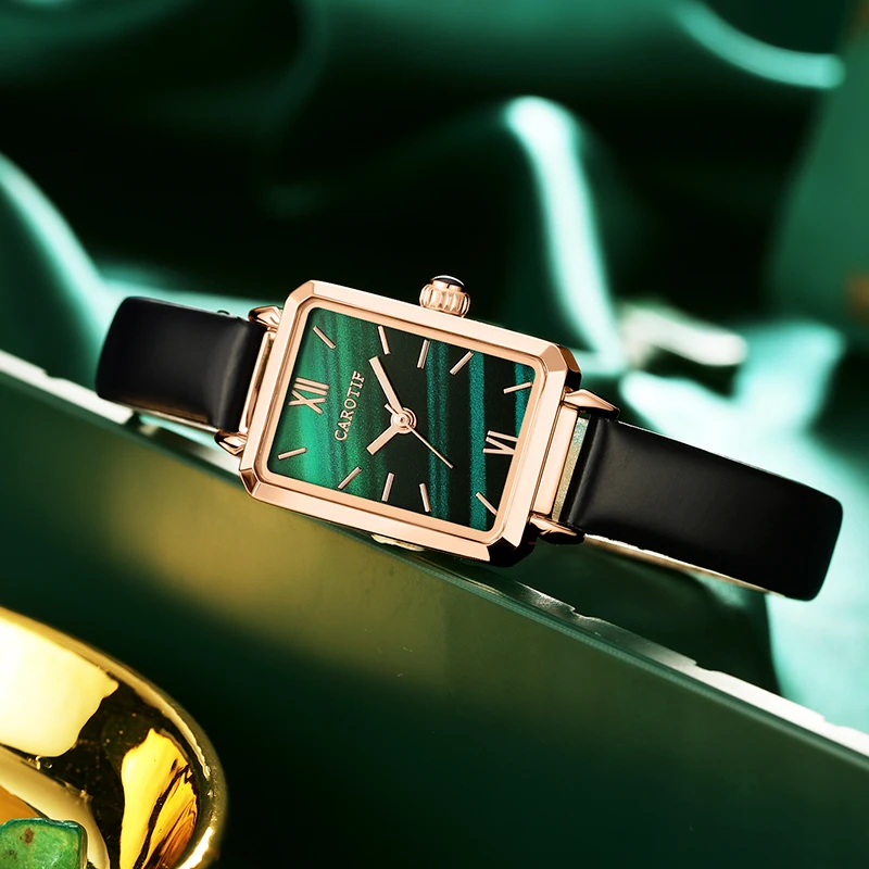 

Женские Кварцевые водонепроницаемые часы с квадратным циферблатом и кожаным браслетом