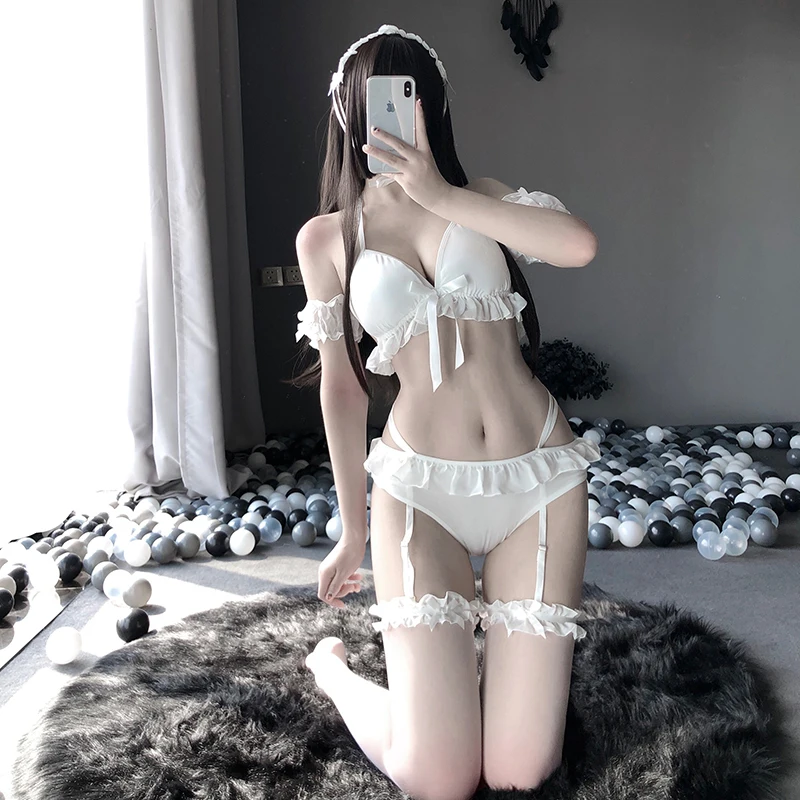 

Kawaii шифоновое сексуальное нижнее белье Милая Горничная Косплей костюмы очаровательный черный белый эротический наряд для женщин прозрачн...