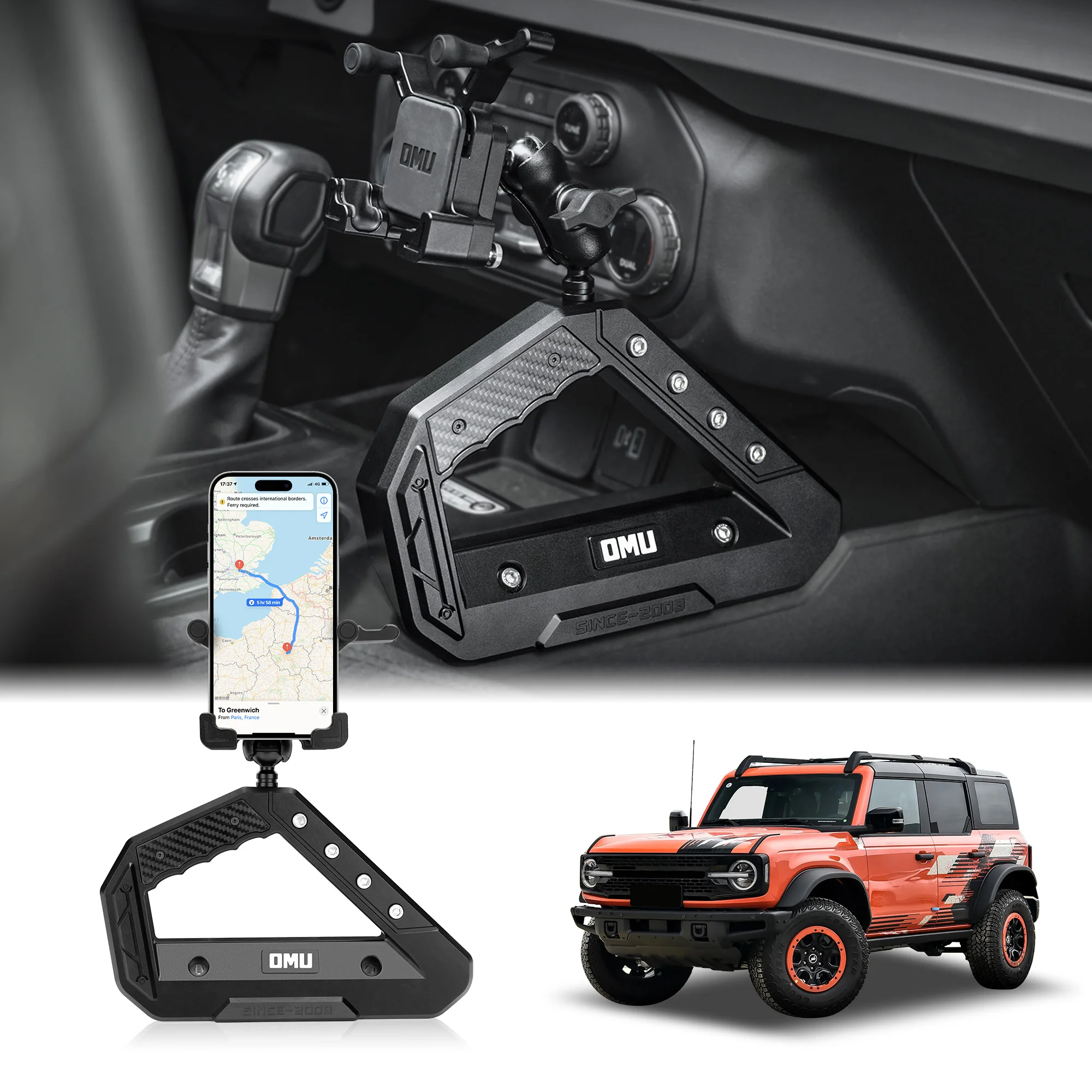 Фото Ручка-держатель для центральной консоли OMU 4x4 из алюминия с креплением для телефона, регулируемый стабилизатор против тряски для Ford Bronco 2021-2025 №1