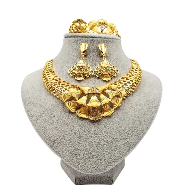 

New RoseL Arabian Bridal wedding jewelry set Women wear necklace earrings ring bracelet set of four pieces High quality