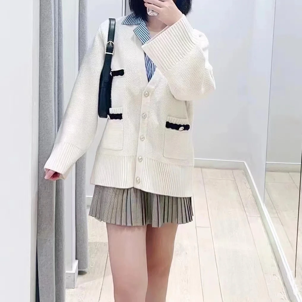 Свободный кардиган повседневная вязаная куртка в ленивом стиле контрастного